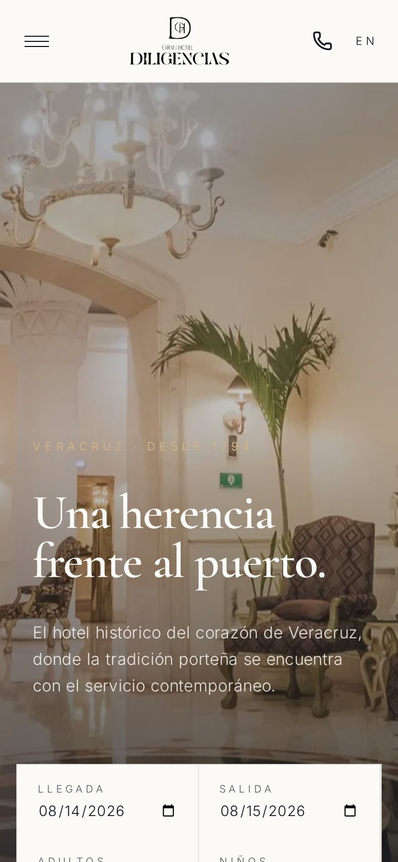 Sitio web de Gran Hotel Diligencias en celular