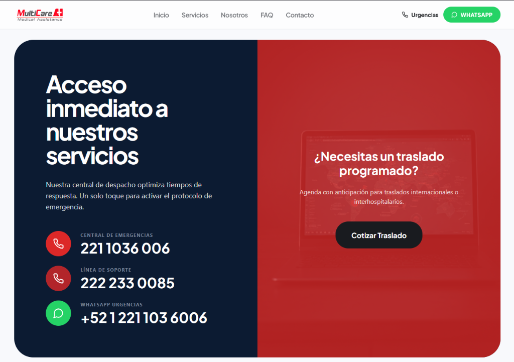 Sitio web de MultiCare en computadora