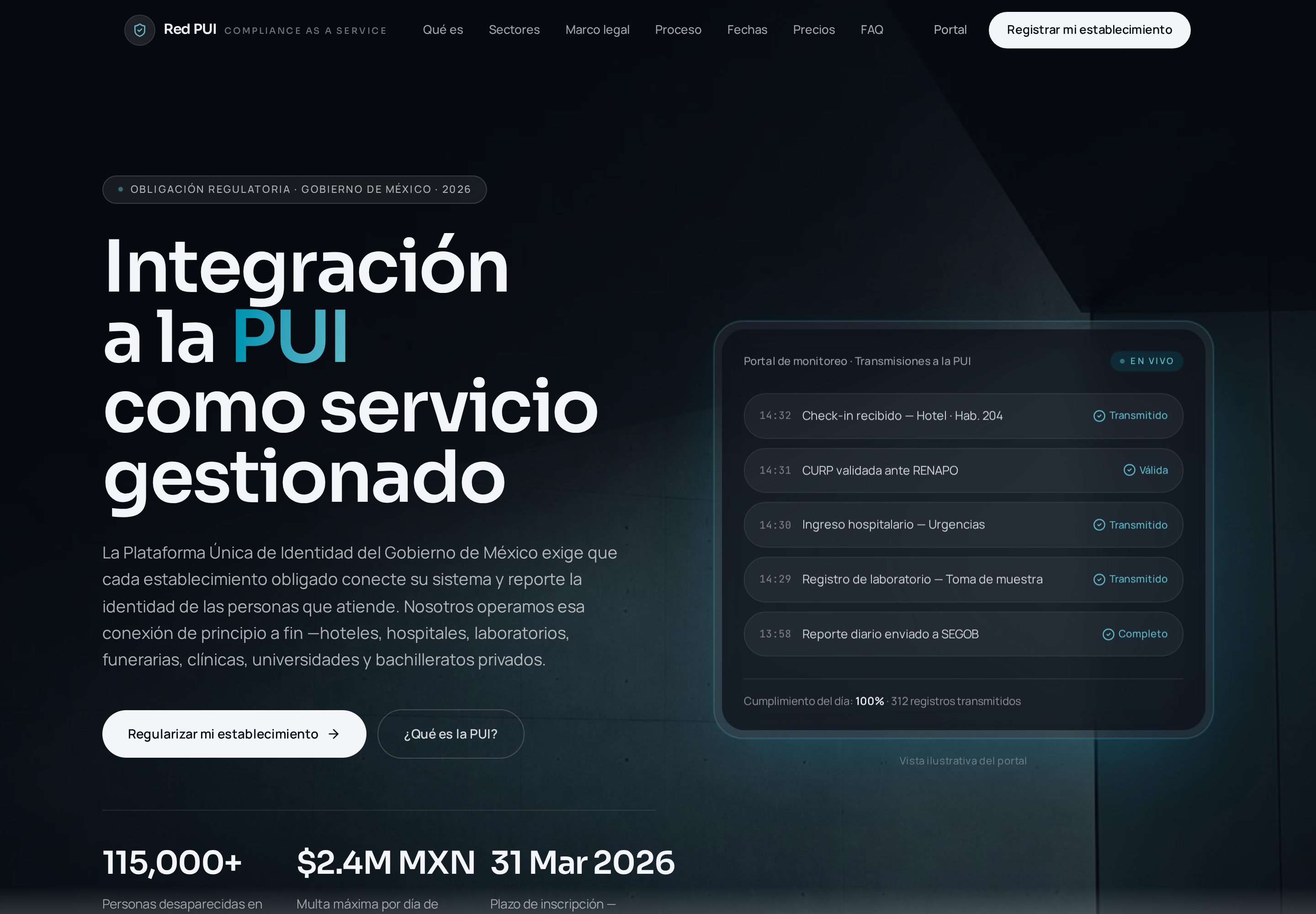 Sitio web de RedPUI en computadora
